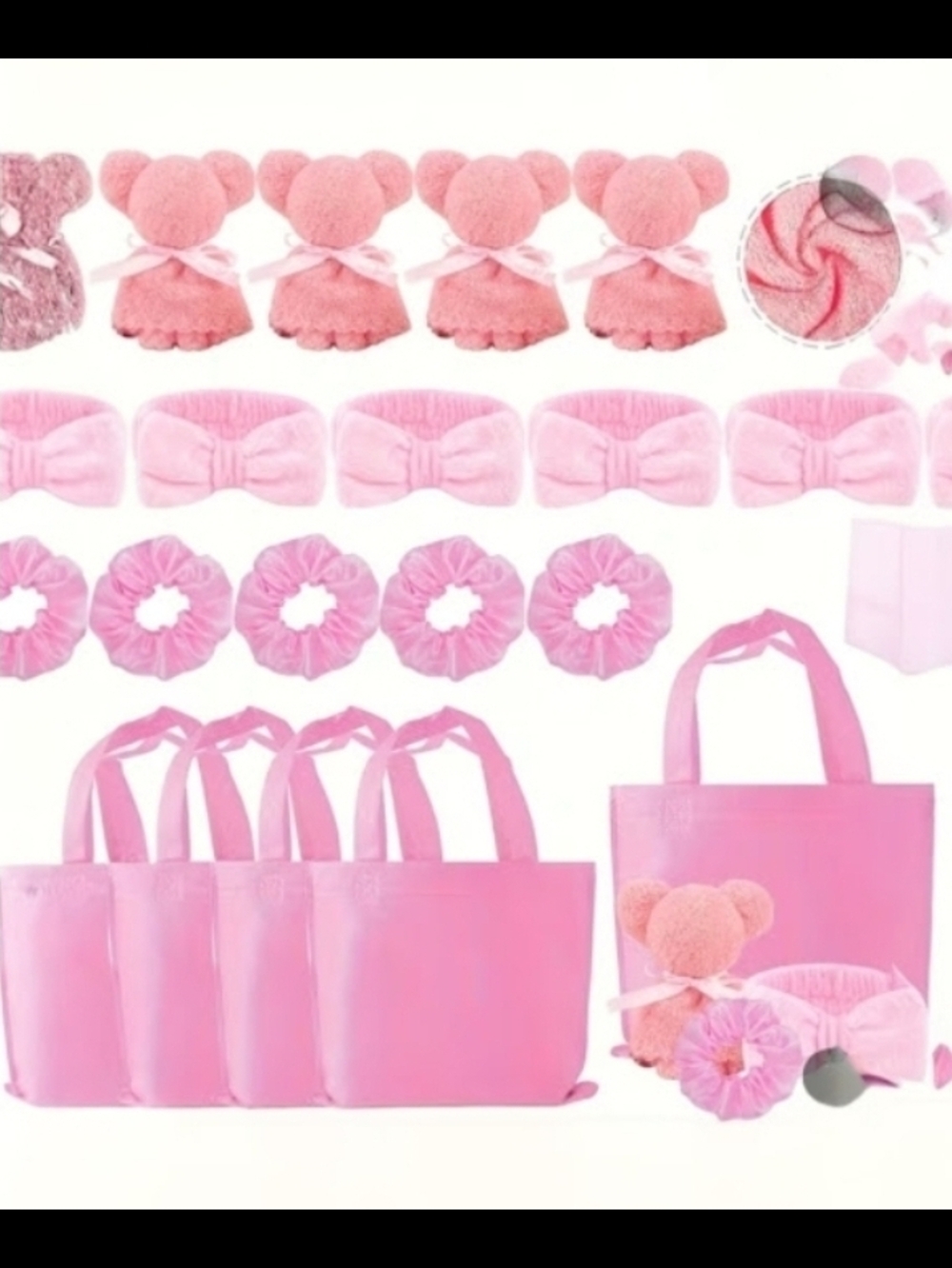 New Spa Tote Bag Includes: Bear Cloth, Headband, Satin Scrunchie - Price Is Per